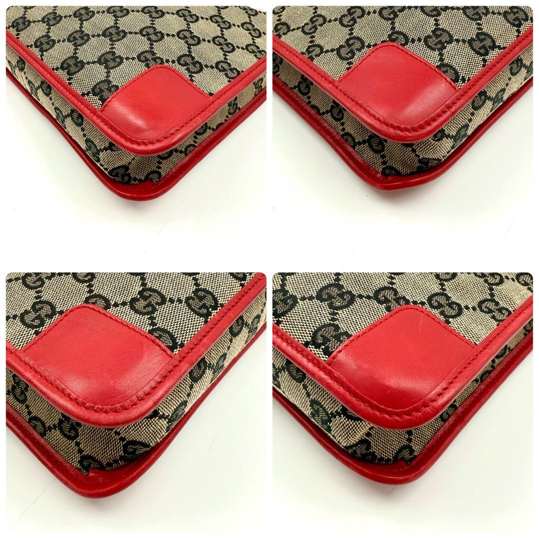 【鑑定済】Gucci グッチ GGキャンバス ワンショルダー バッグ赤 レッド