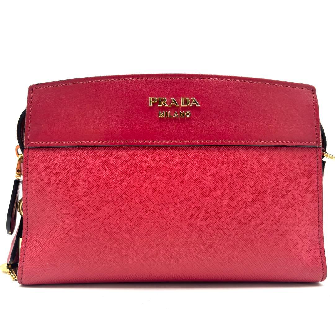 【美品】プラダ エスプラナード ショルダーバッグ 白タグ サフィアーノレザー 赤