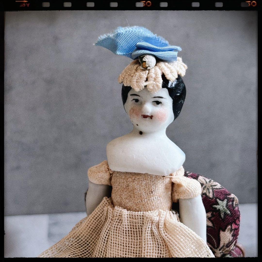 アンティーク 希少サイズ 小さなブルードレスチャイナヘッドドール 約