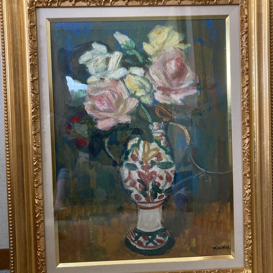 柏原覚太郎花瓶の薔薇古径額