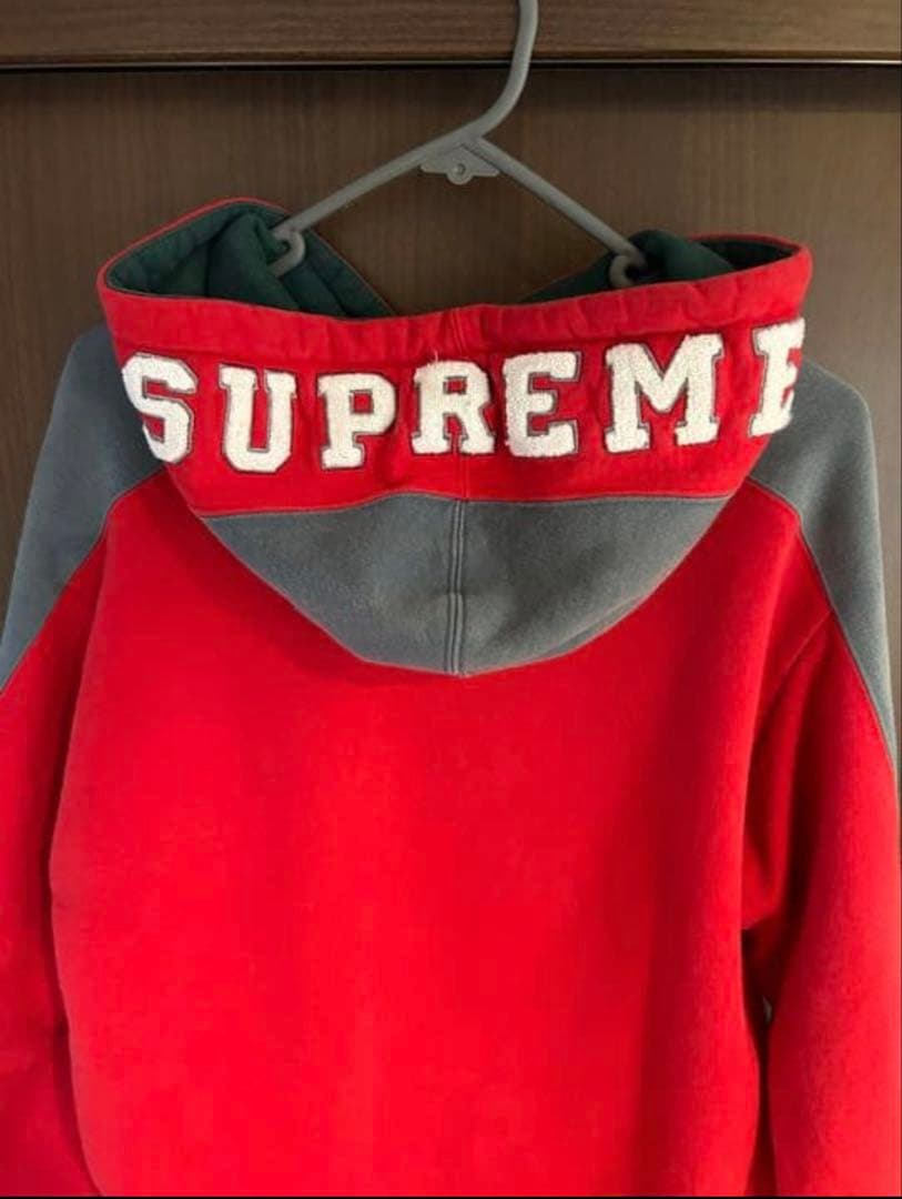 SUPREME フード付きパーカー レッド/グレー