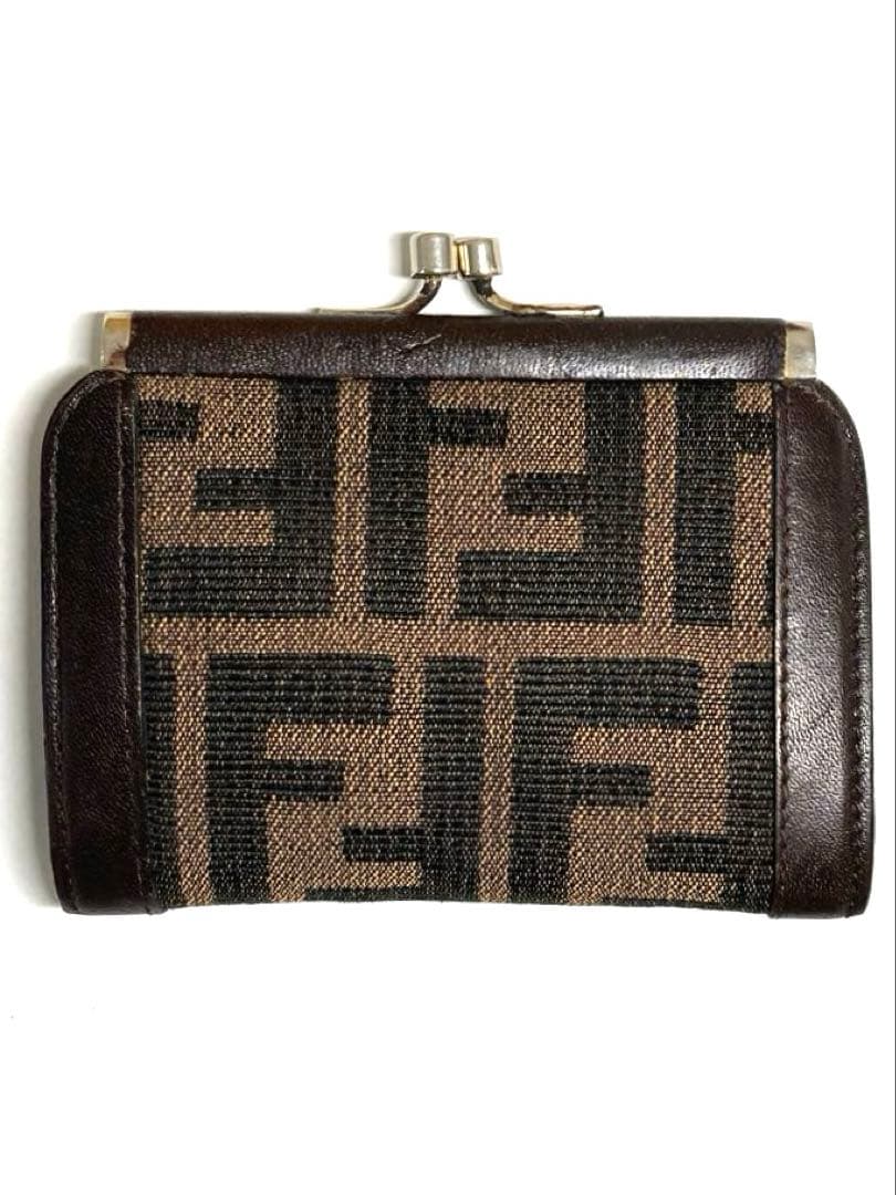 良品 FENDI フェンディ ズッカ キャンバス がま口 ケース 小銭入れ