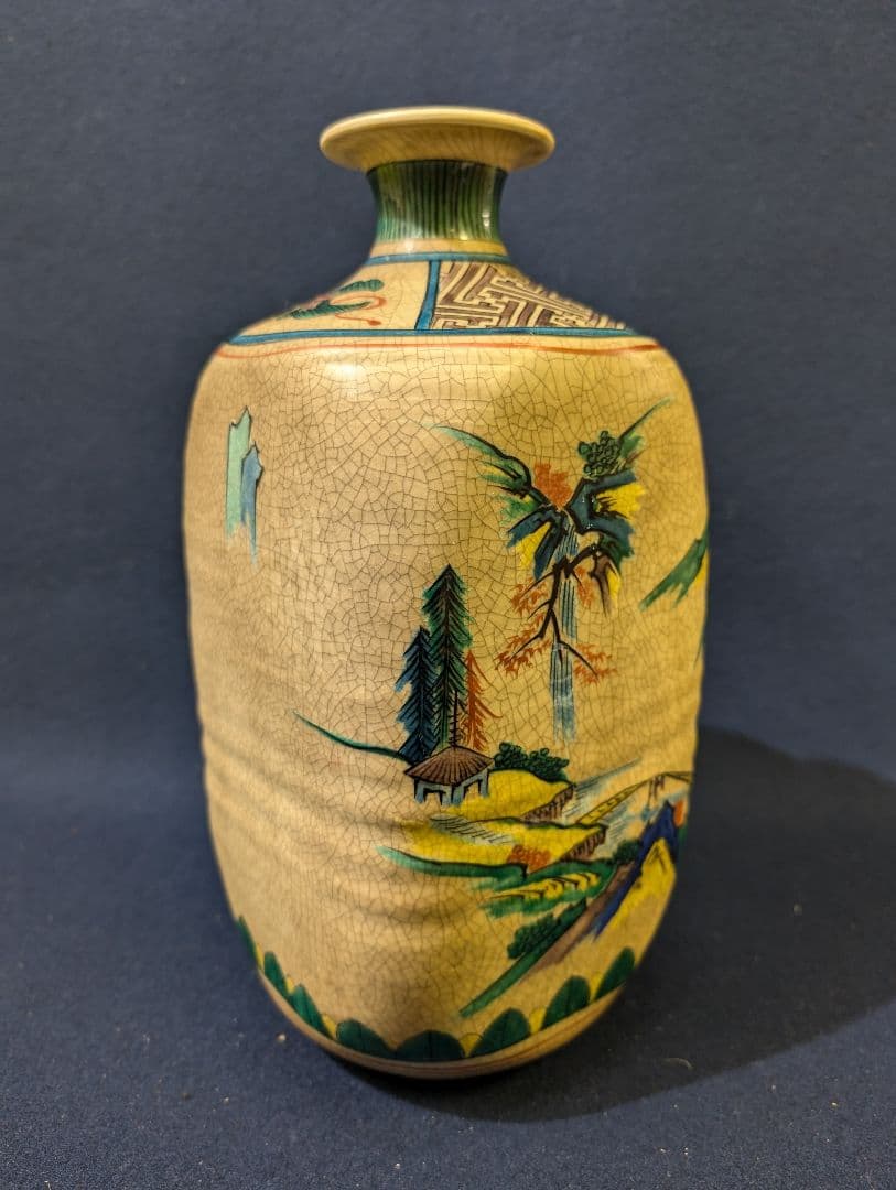 2119 九谷焼旭山窯山水図花瓶
