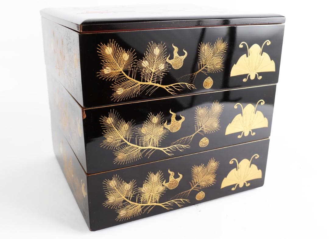 茶道具 蝶蒔絵 重箱 二枚蓋 共箱 漆芸 木製漆器