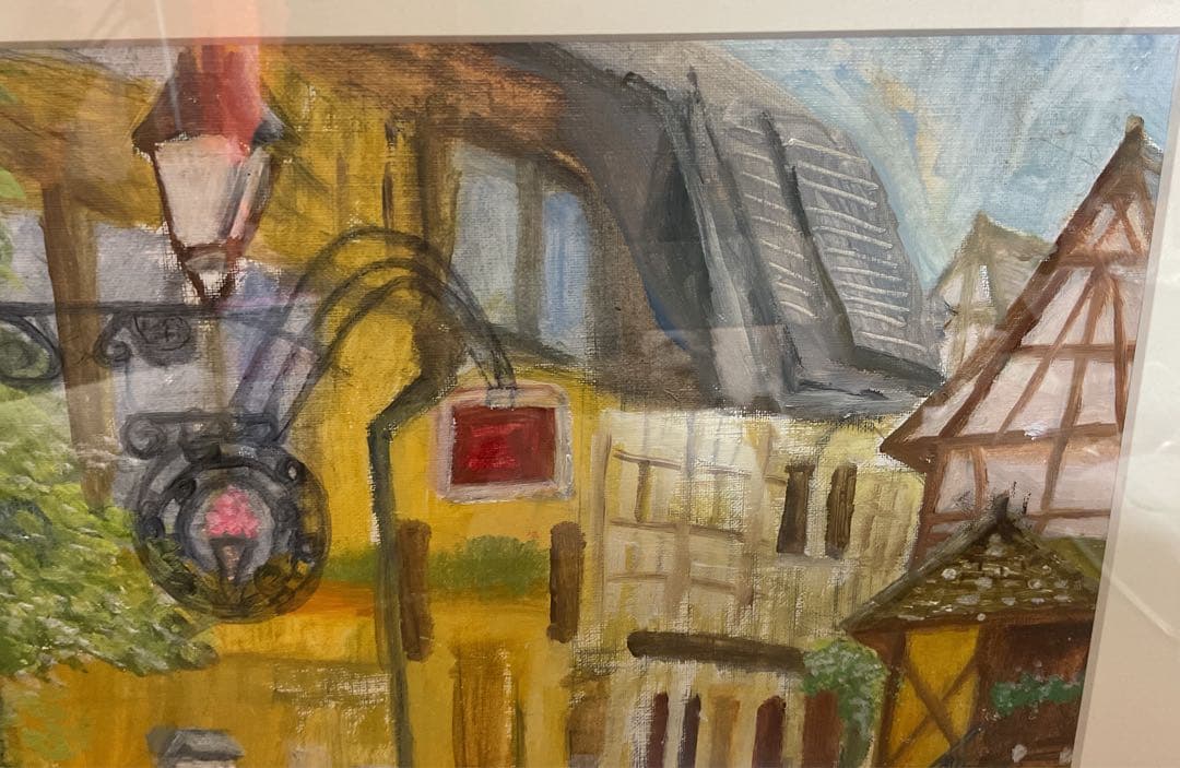 油彩画 「 フランスの街並み 」 額付