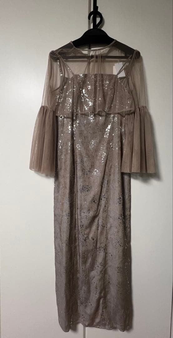 LEJA シアーチュールベルスリーブペイントIラインワンピースドレス