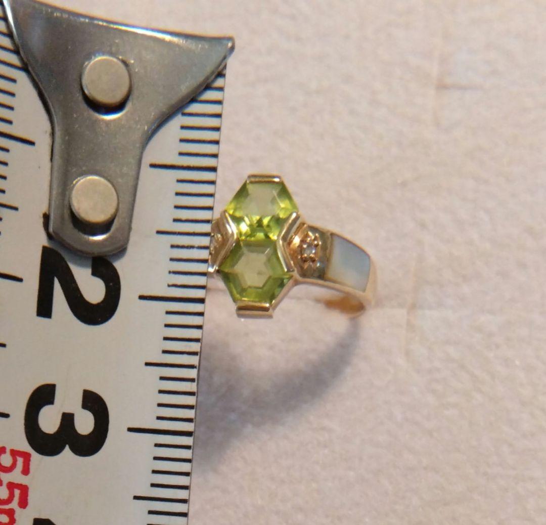 K18 ペリドット 白蝶貝 ダイヤ リング 11号