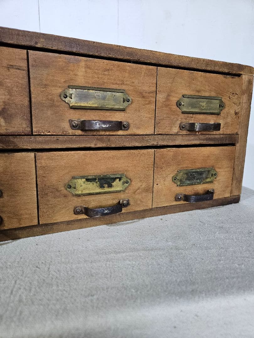 アンティーク 古い木の小引出し 8杯 カードケース 名刺入れ 無垢材