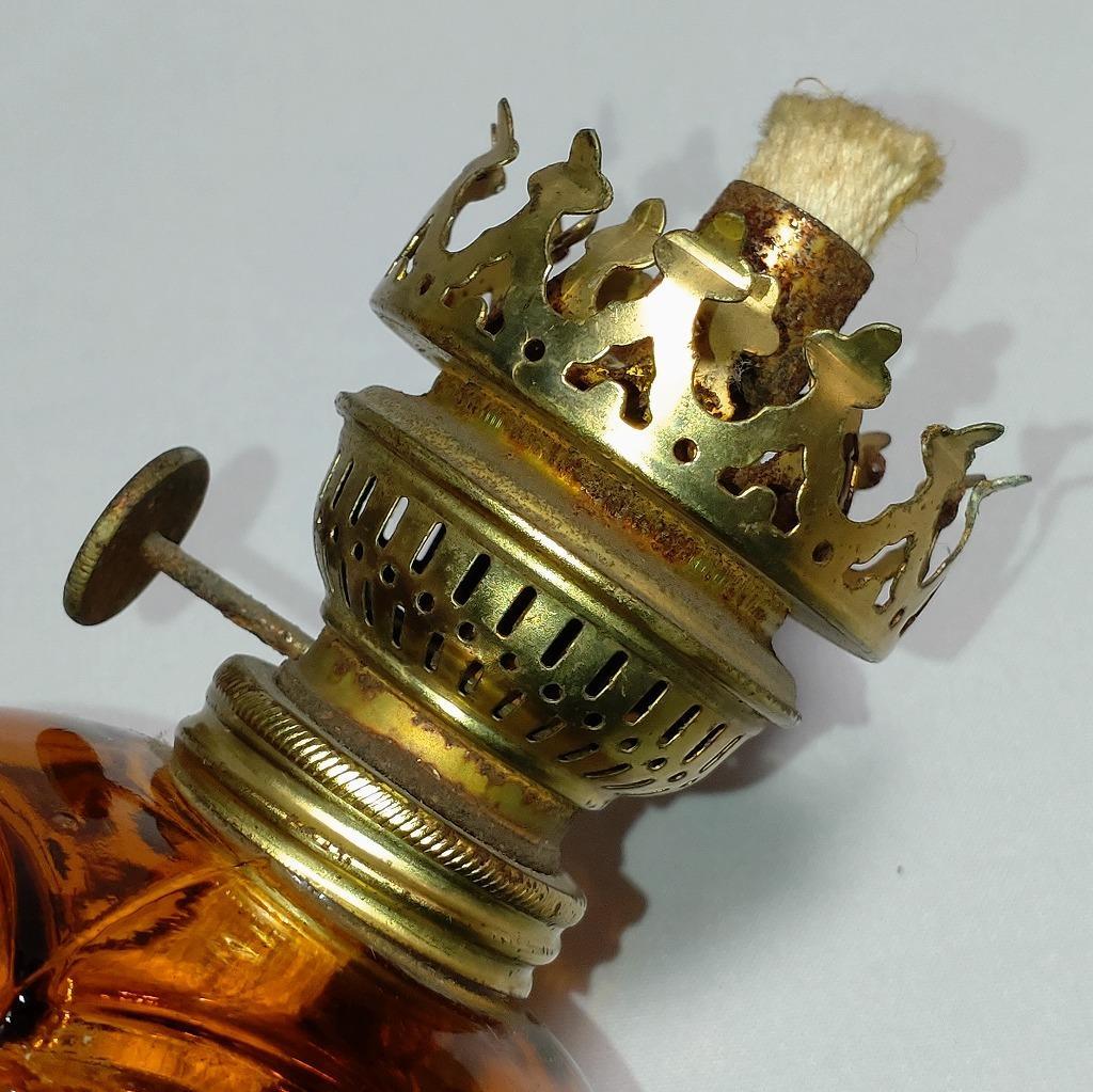 オイルランプ 硝子製 古硝子 琥珀色 最大直径約130㎜ 高さ約