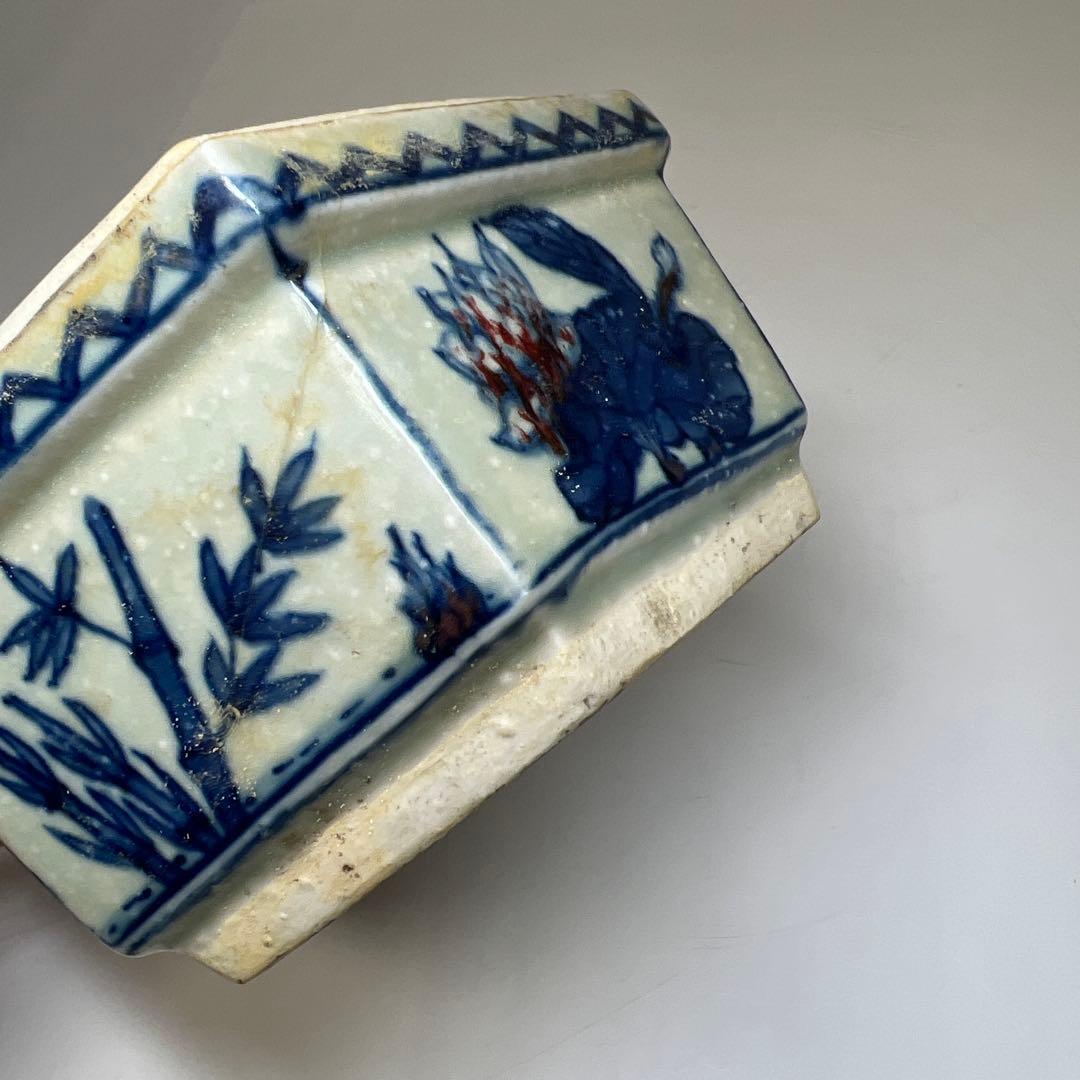 中国美術　釉裏紅六角蓋物　幅約14㎝ 東Y7-0603①