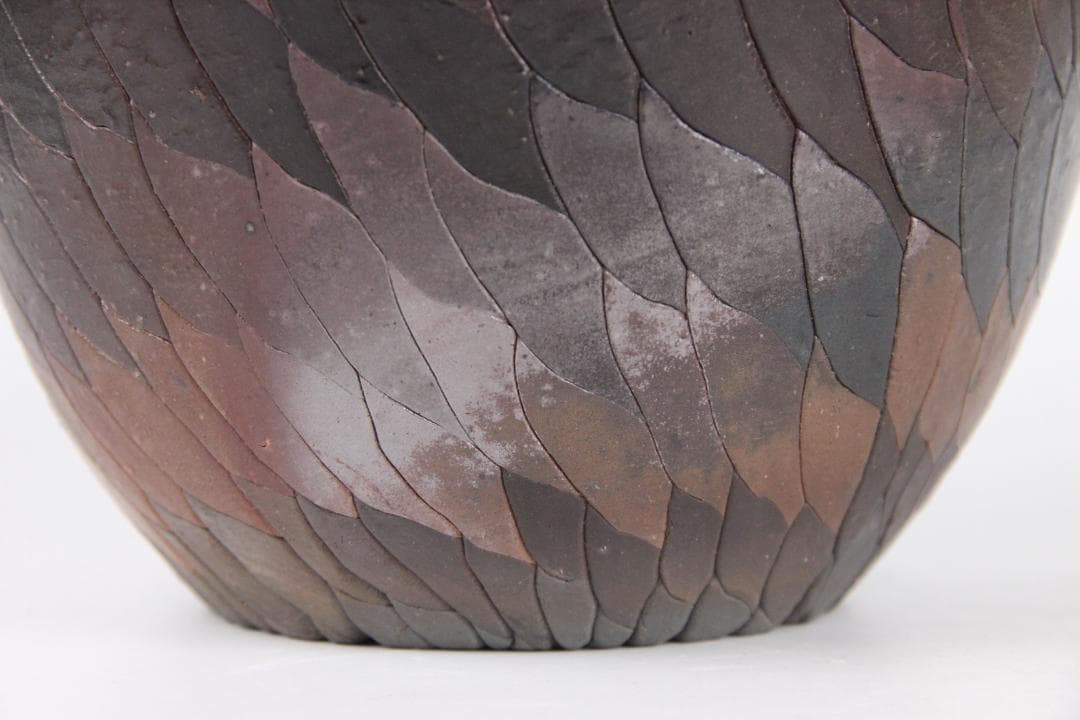 茶道具　備前　山本出作 水指　羽毛文様　春舉漆絵蓋 三越初個展出品 ES11-7