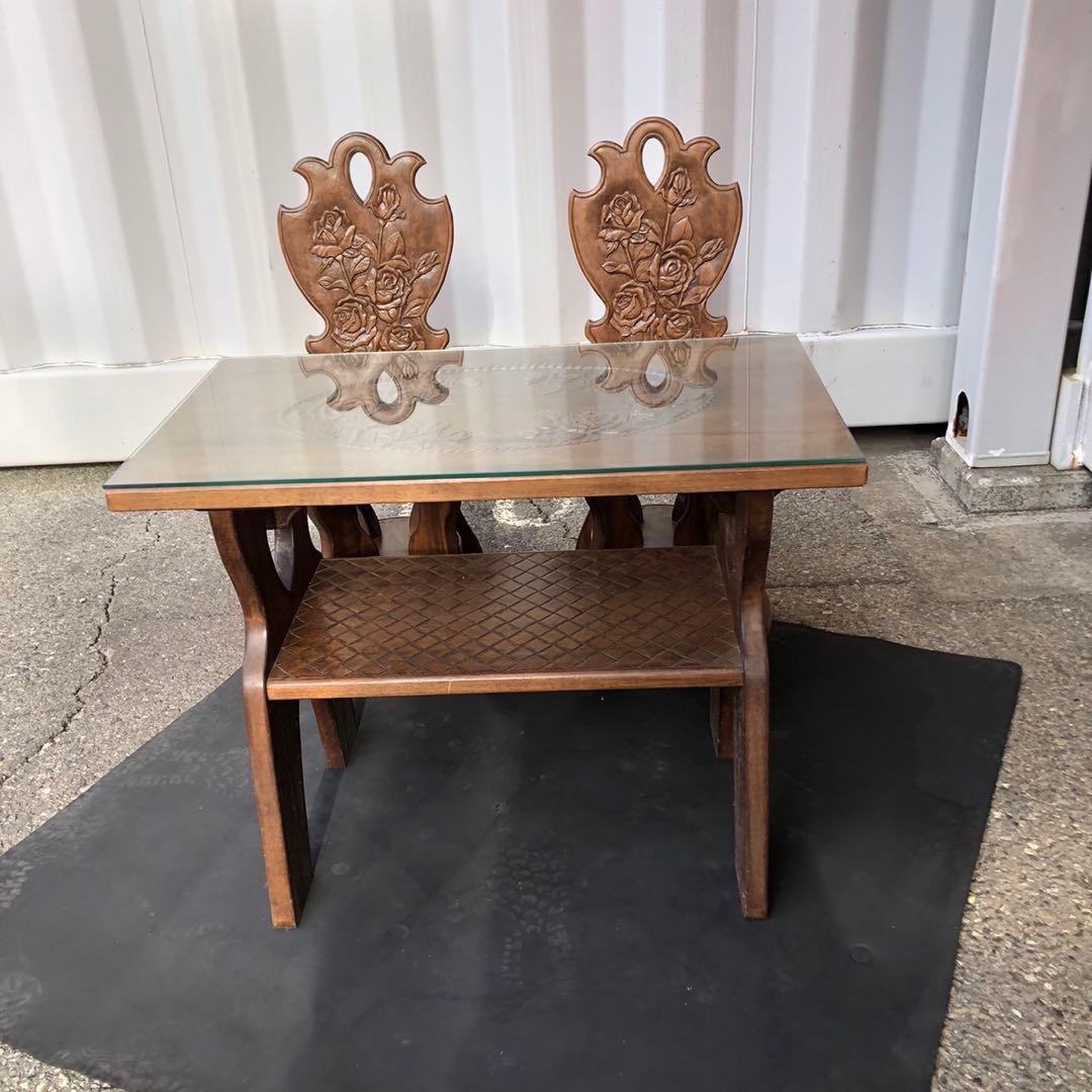 木製花彫刻ダイニングテーブルセット