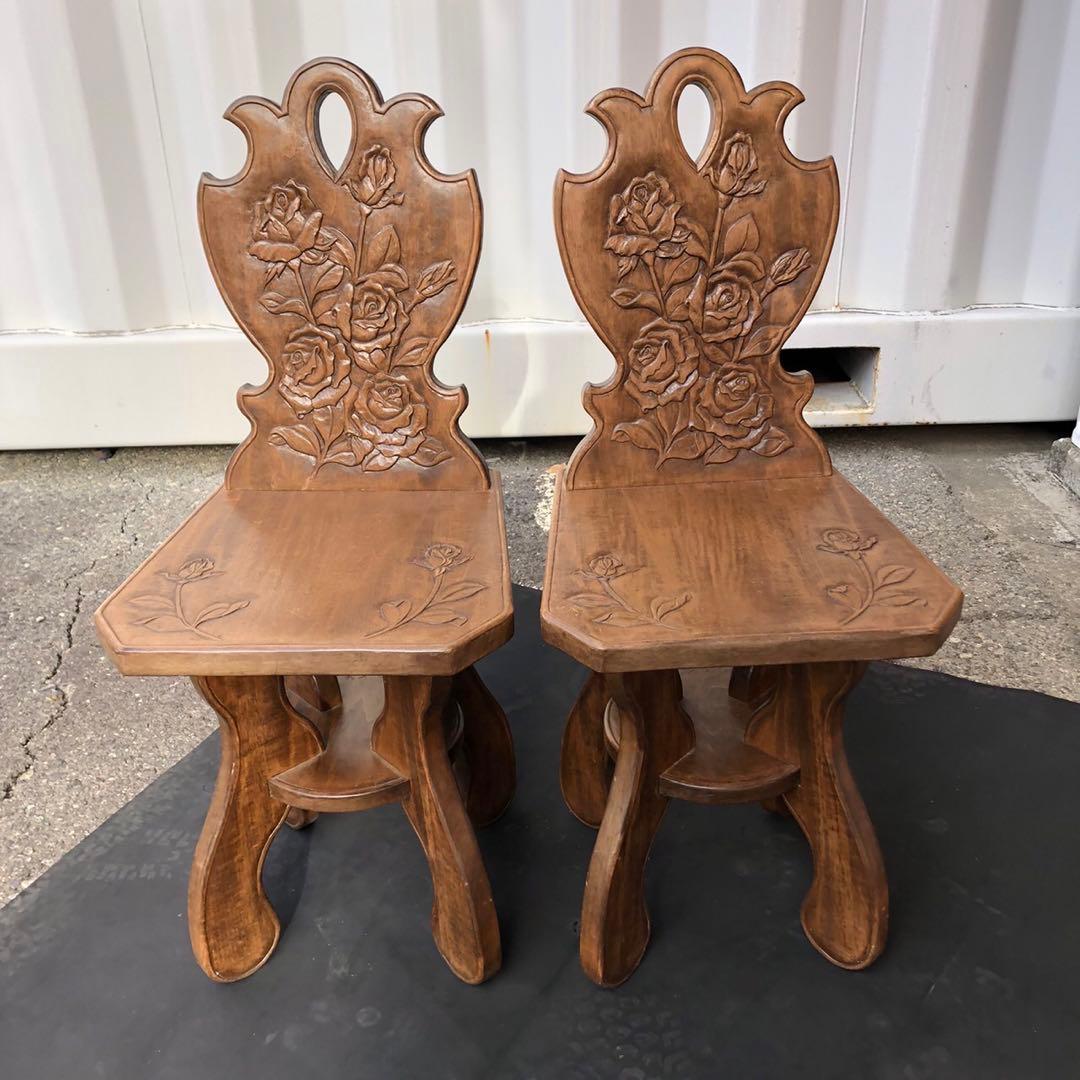 木製花彫刻ダイニングテーブルセット