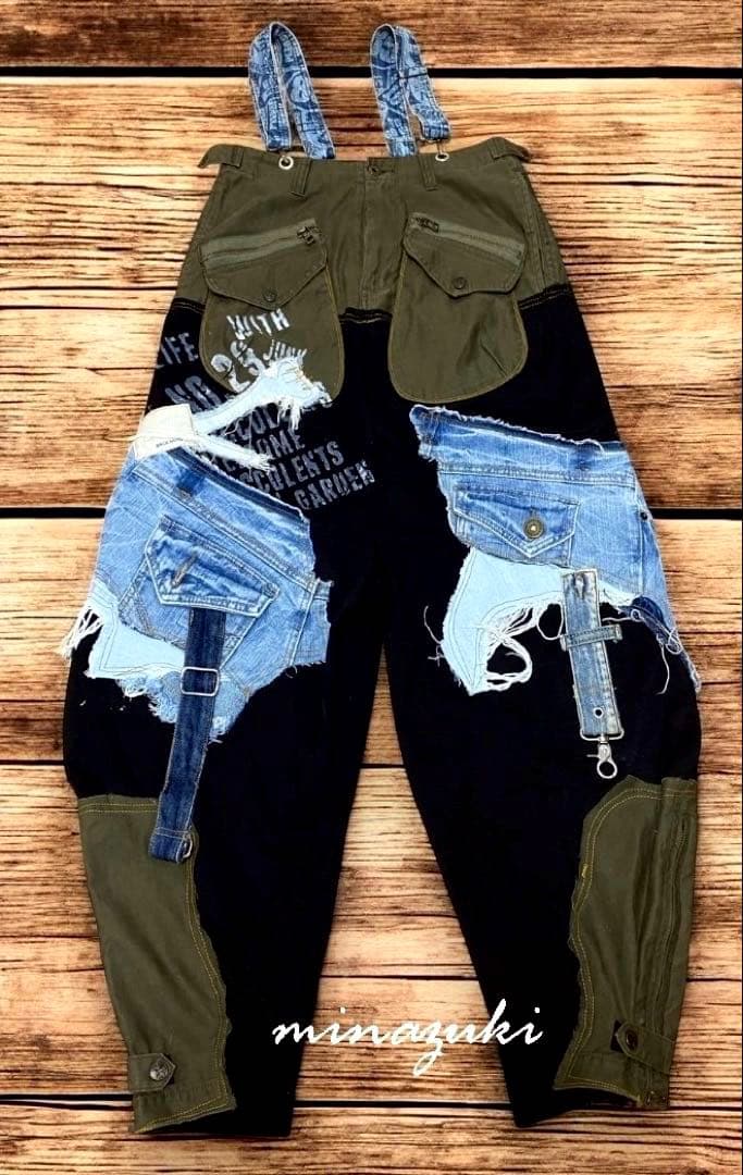 ちびすけ☆2wayサルエルハイウエストサロペットパンツ☆ミリタリスタイル☆