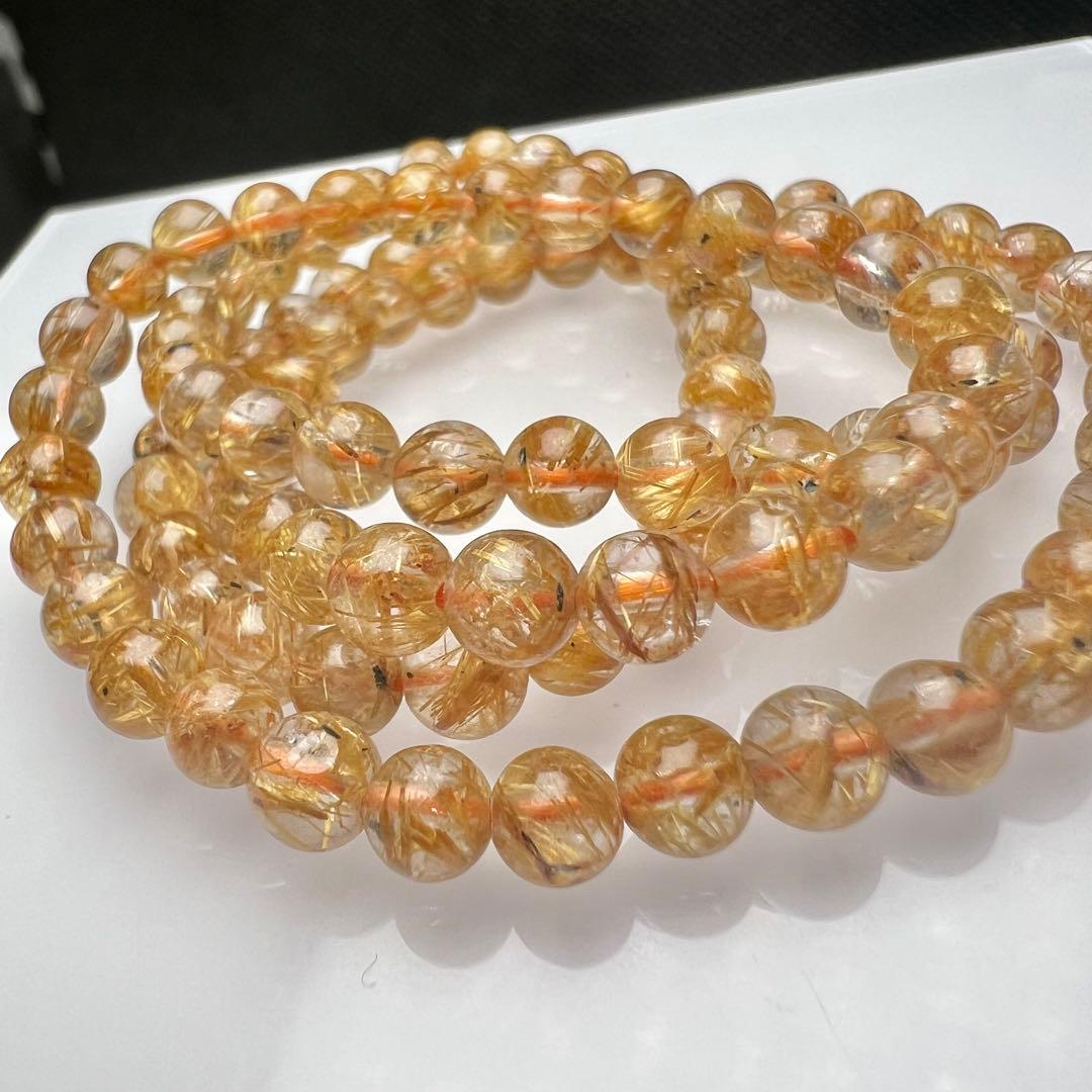 【78302】ハイグレードゴールドルチルクォーツ 5mm3連巻きブレスレット