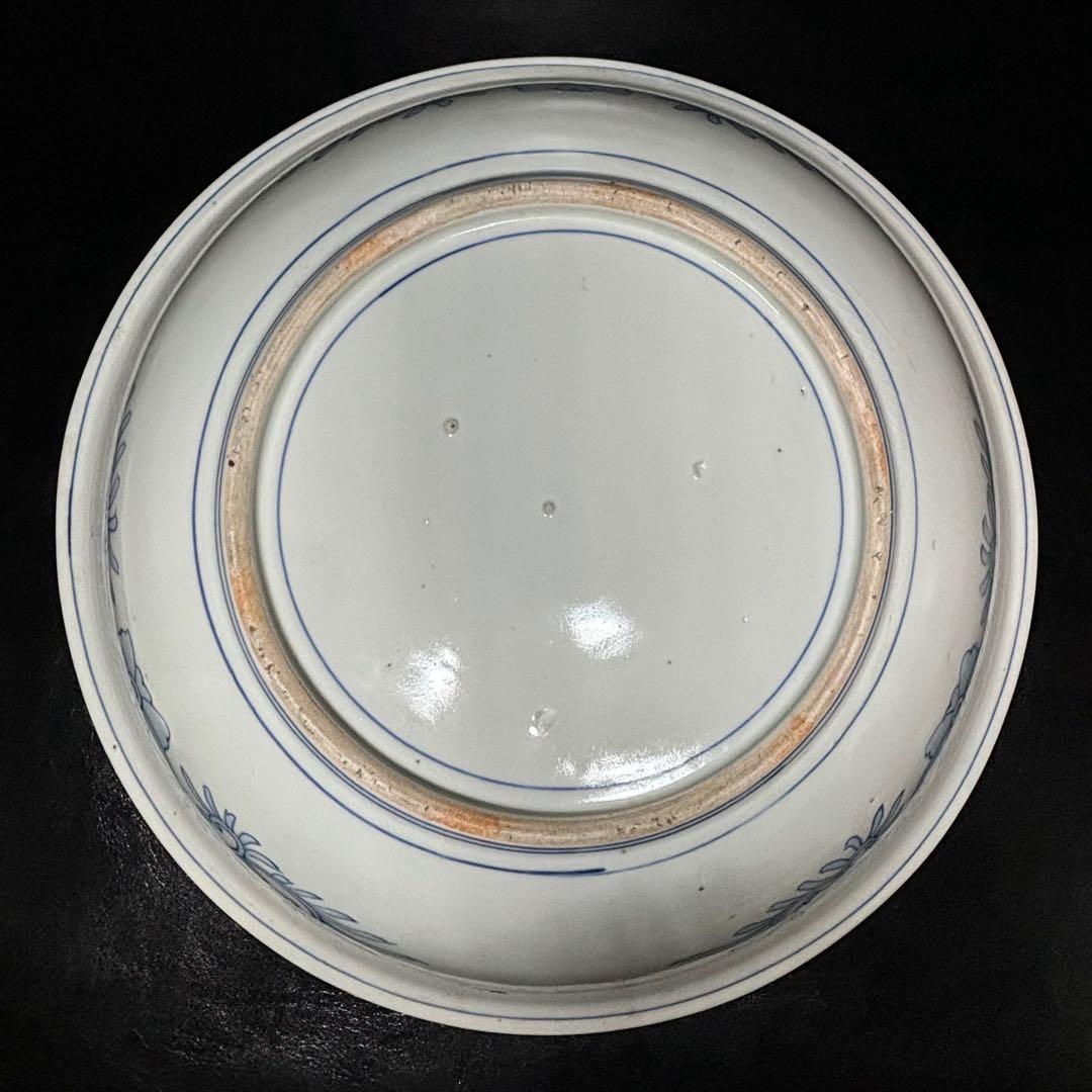 ☆古伊万里・色絵 染付！亀甲に紅葉色絵 中央に山水 図柄 大鉢/大皿1点