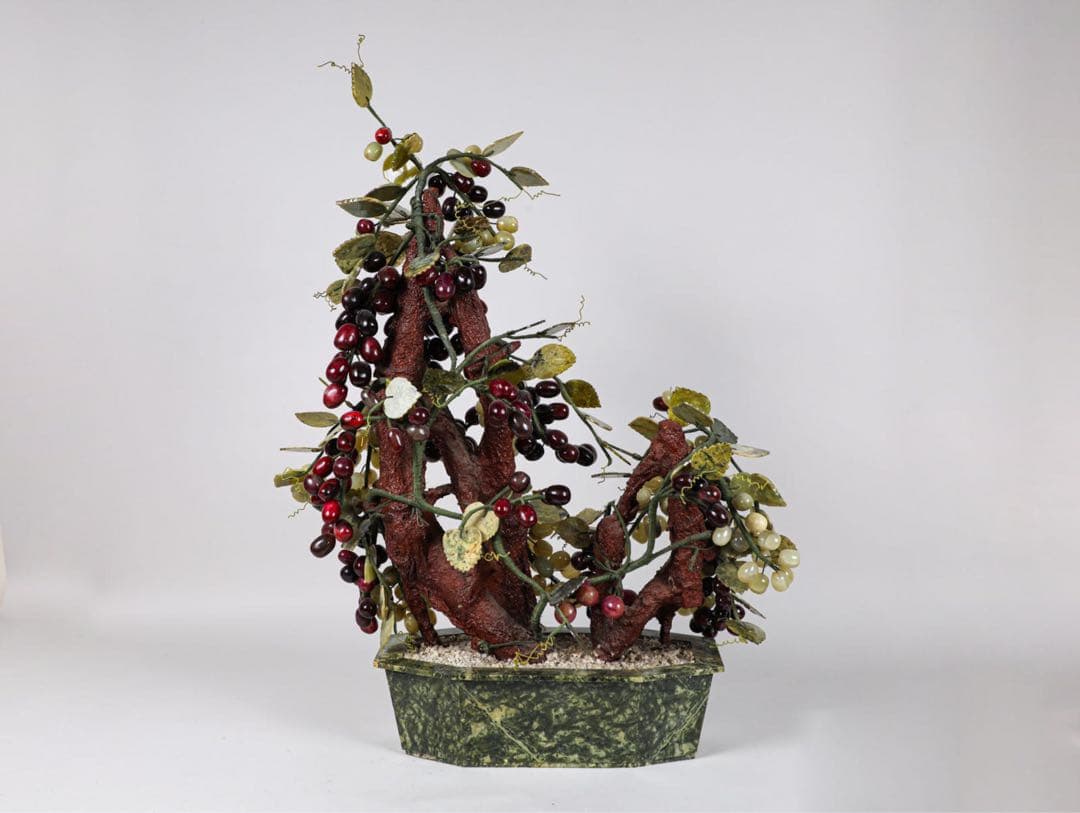 中國美術 古玩 玉石盆栽 観賞石 盆石 天然石 中国美術 天然石 玉石盆栽 置物 葡萄 桃 リス オブジェ インテリア