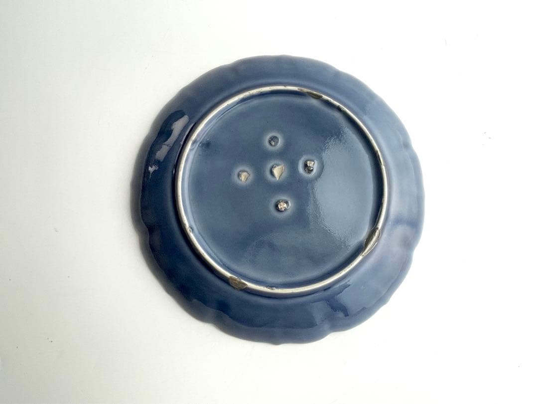 骨董 アンティーク 古伊万里 瑠璃 輪花皿 七寸皿 瑠璃釉 輪花縁