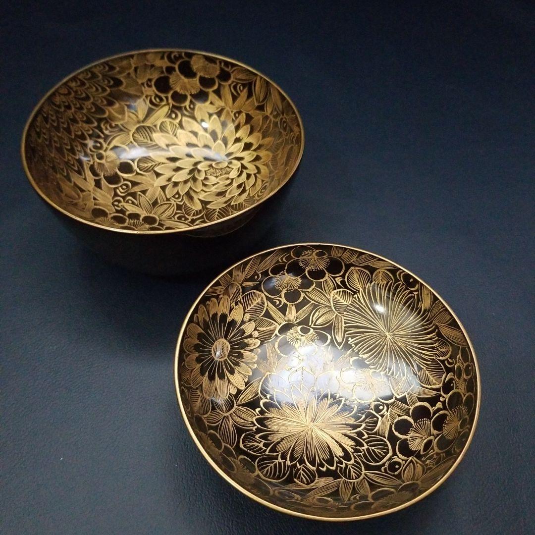 黒漆塗 内総沈金 菊花紋詰 吸物椀 汁椀 茶道具 懐石 菓子椀　1客