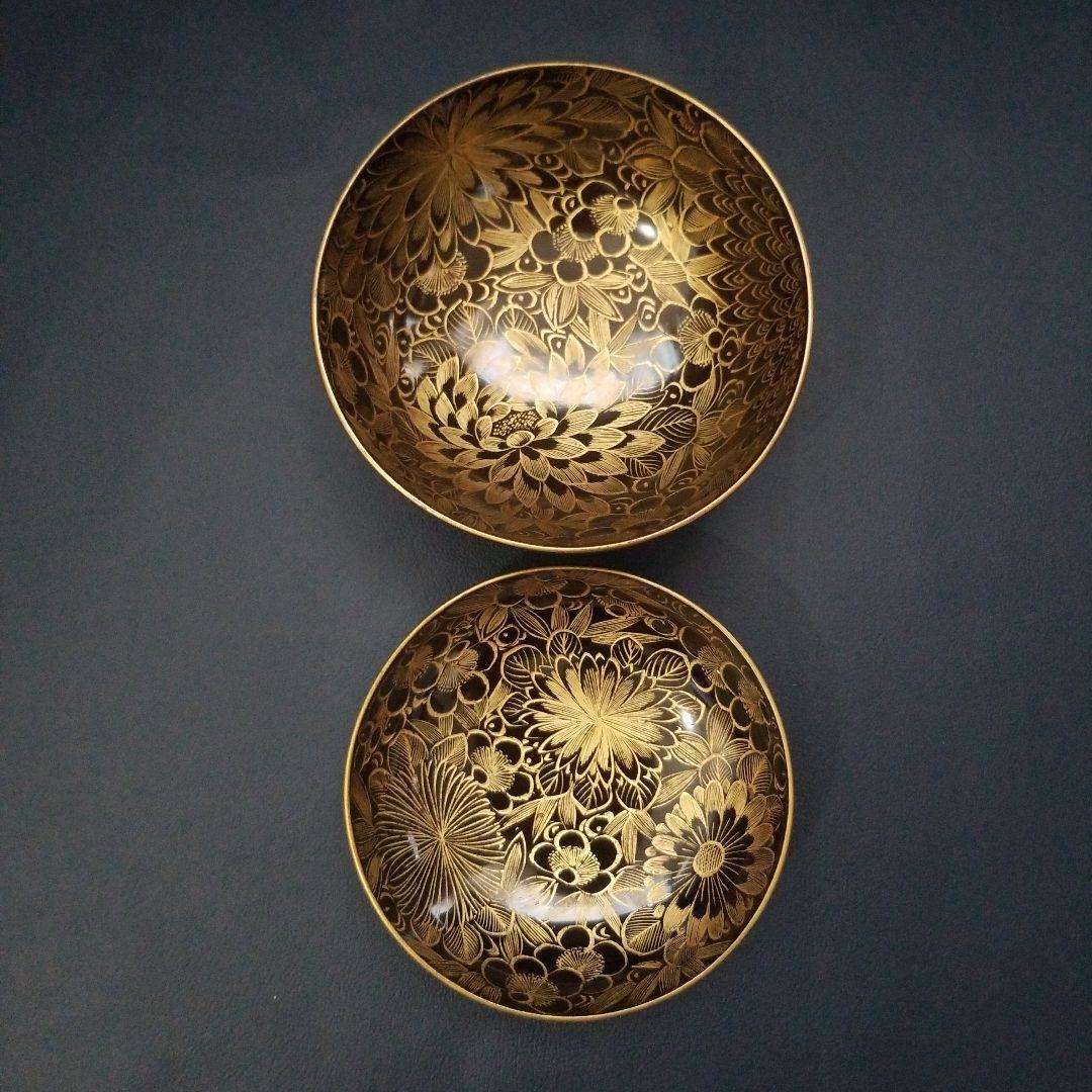 黒漆塗 内総沈金 菊花紋詰 吸物椀 汁椀 茶道具 懐石 菓子椀　1客