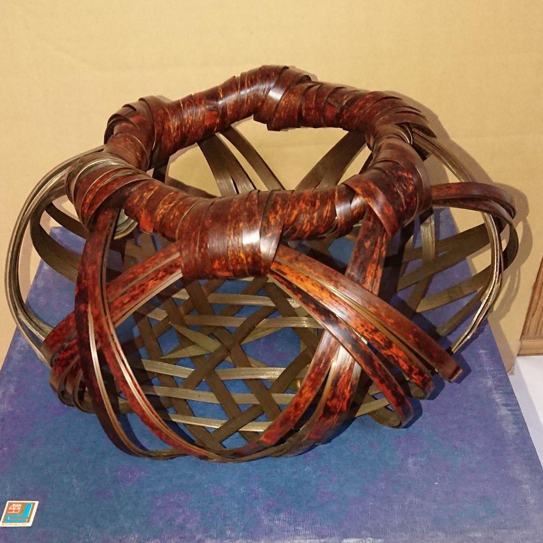 八木澤竹工房・四国産虎竹使用・亀甲盛籠・八木澤正氏作品・未使用品