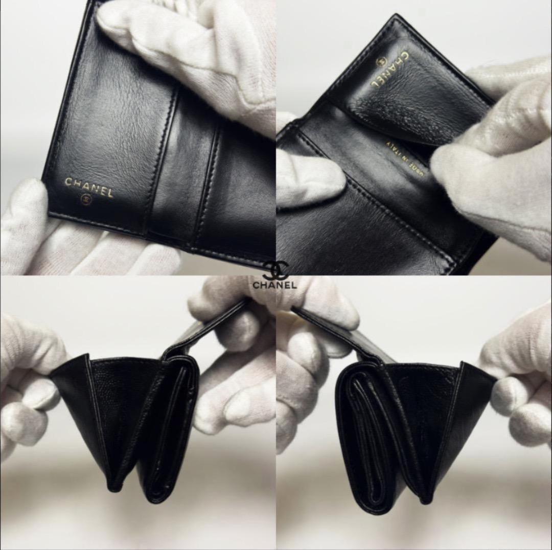 正規品 超美品 シャネル カメリア エンボス Wホック フラップ 三つ折り