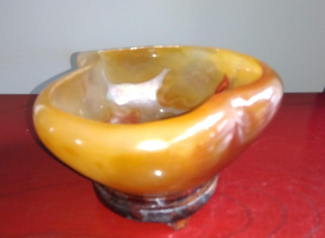 希少巨大瑪瑙ハート型彫り物オブジェ置物