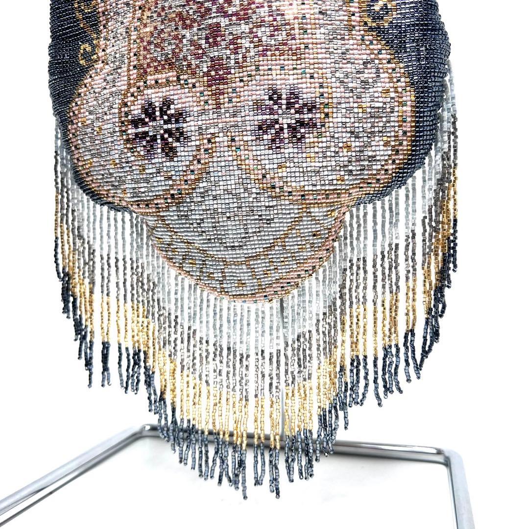 【美品】メタルビーズ刺繍 /デリカビーズ・フリンジ/ビーズバッグ/ハンドバッグ