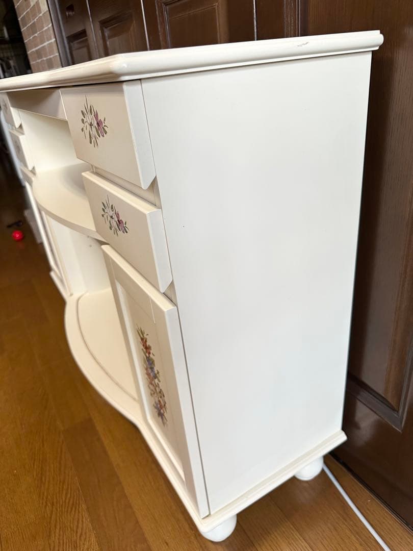 Kiyoka様専用 アンティーク オフホワイト花柄キャビネット チェスト