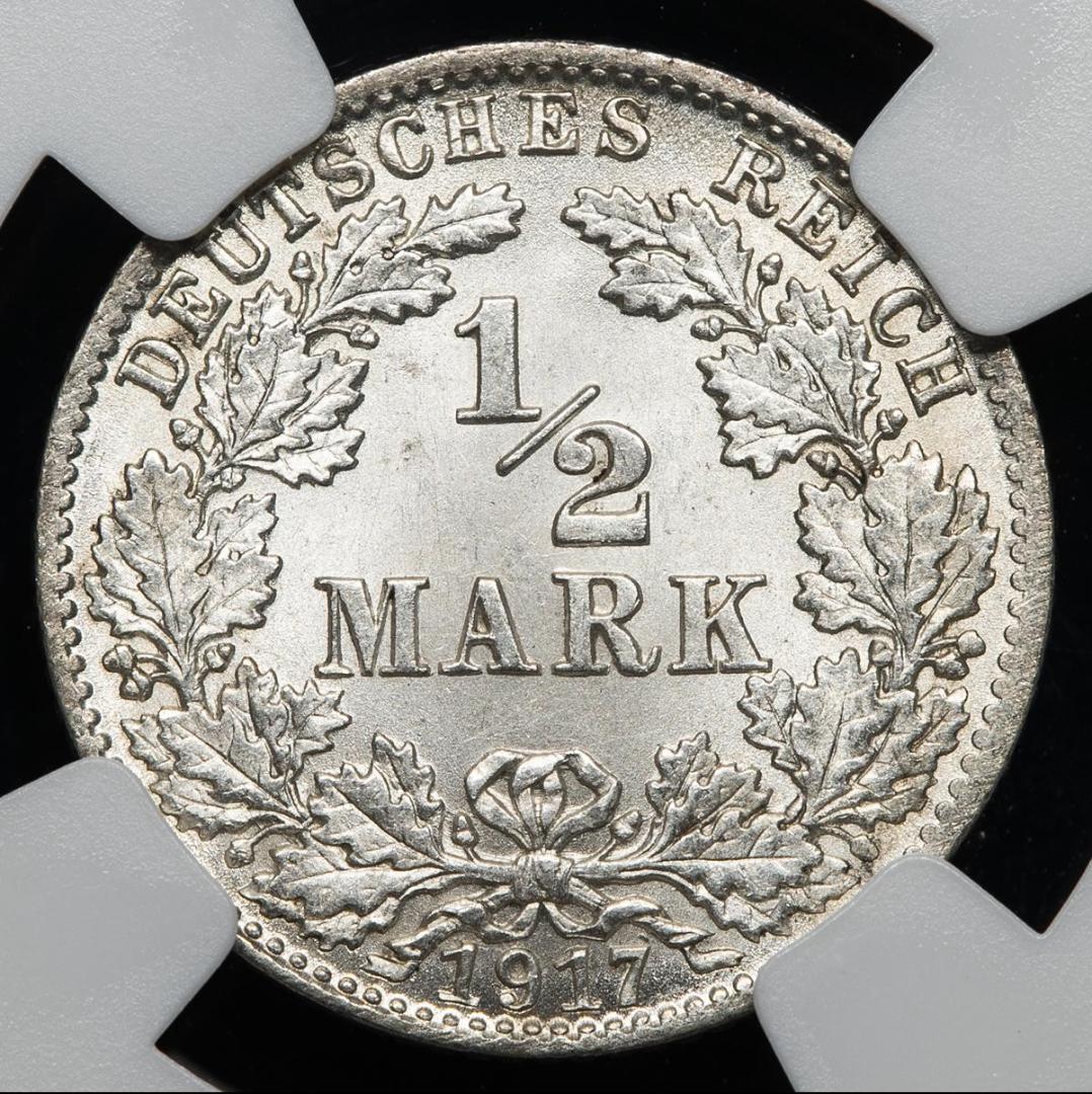 高鑑定 NGC-MS65 ドイツ帝国 1917D 1/2Mark 銀貨の通販はau PAY