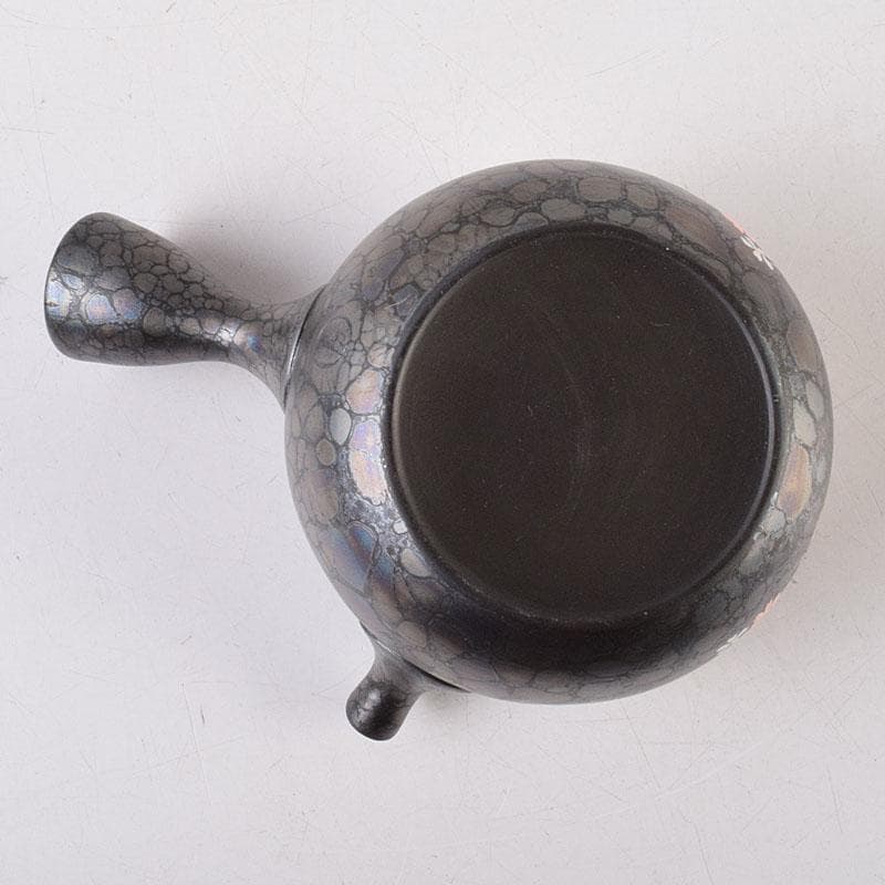 常滑焼 昭龍作 天目釉 福型小花文 急須 茶注 共箱