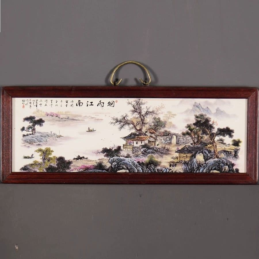 景徳鎮 陶板画 煙雨江南 客間 玄関 茶室書斎 装飾品 現代工芸品