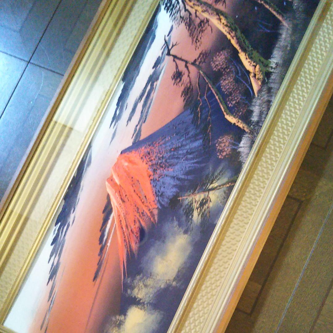 絵画　富士山　赤富士　立体絵　開運　金運　風水　美峰　特大　額付