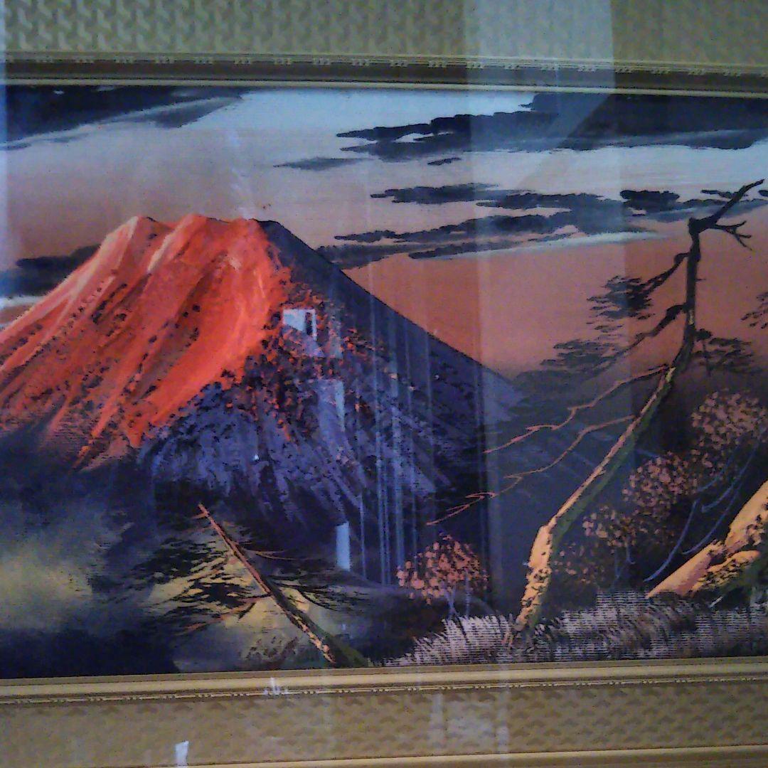 絵画　富士山　赤富士　立体絵　開運　金運　風水　美峰　特大　額付