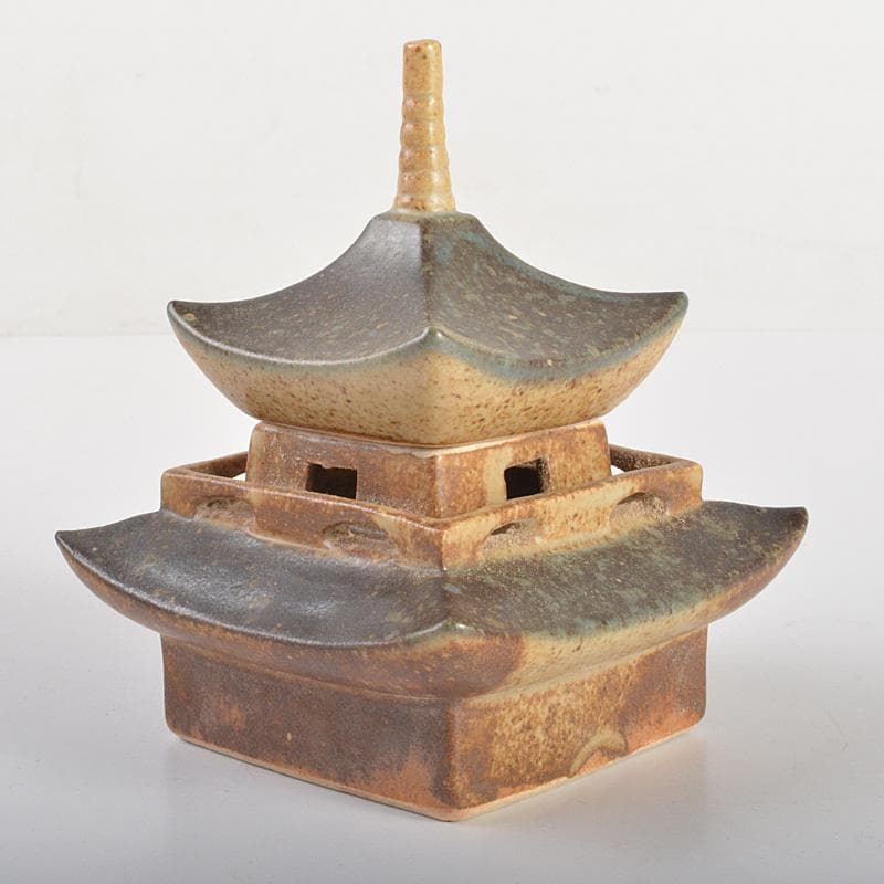 茶道具　陶磁器　二重の塔　塔香炉　在銘　共箱　C　6119