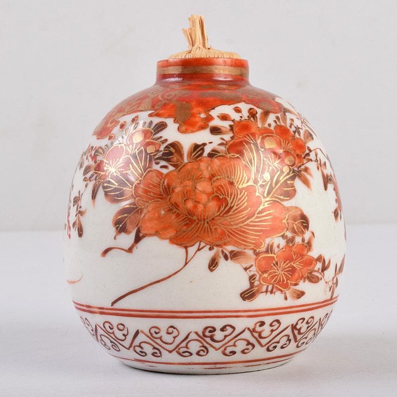 九谷焼　古九谷　赤絵金彩　花鳥文　振出　合わせ箱　M　R8981