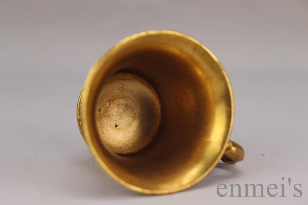 中国古美術 旧蔵 唐代 大唐貞觀款 鍍金銅酒杯 精銅製