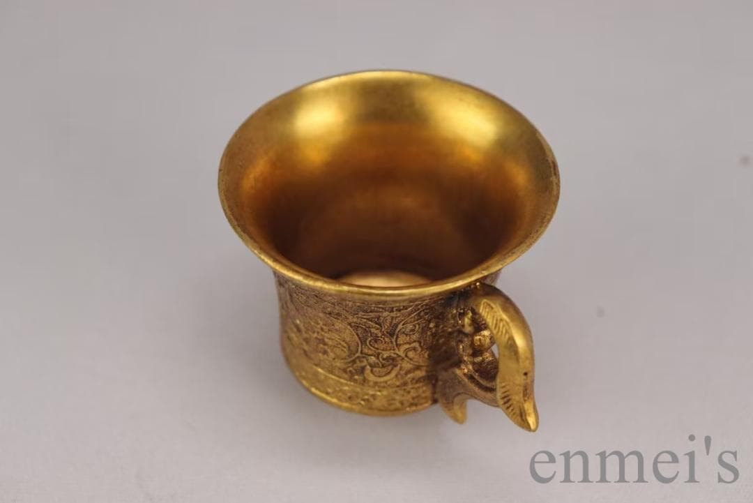 中国古美術 旧蔵 唐代 大唐貞觀款 鍍金銅酒杯 精銅製