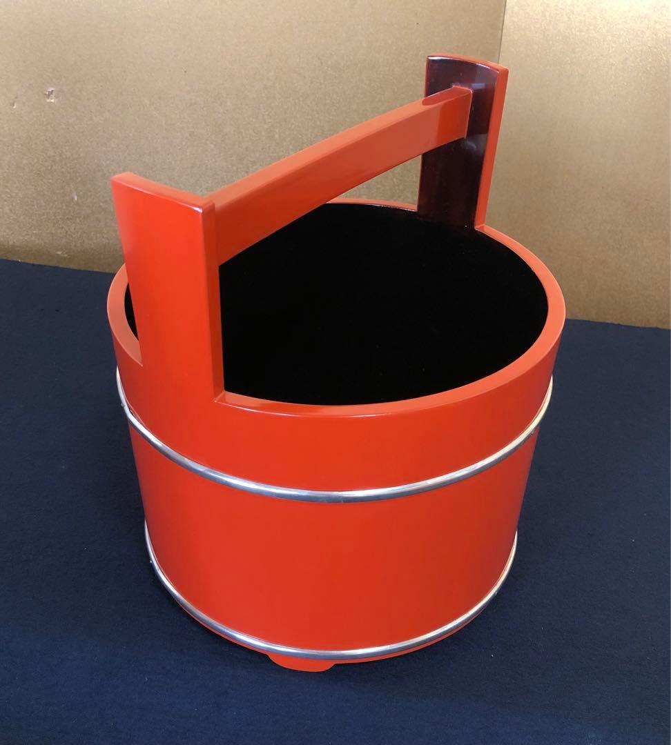 R》茶道具 朱塗 手桶水指 塗師 岡本陽斎造 共箱 250626D3