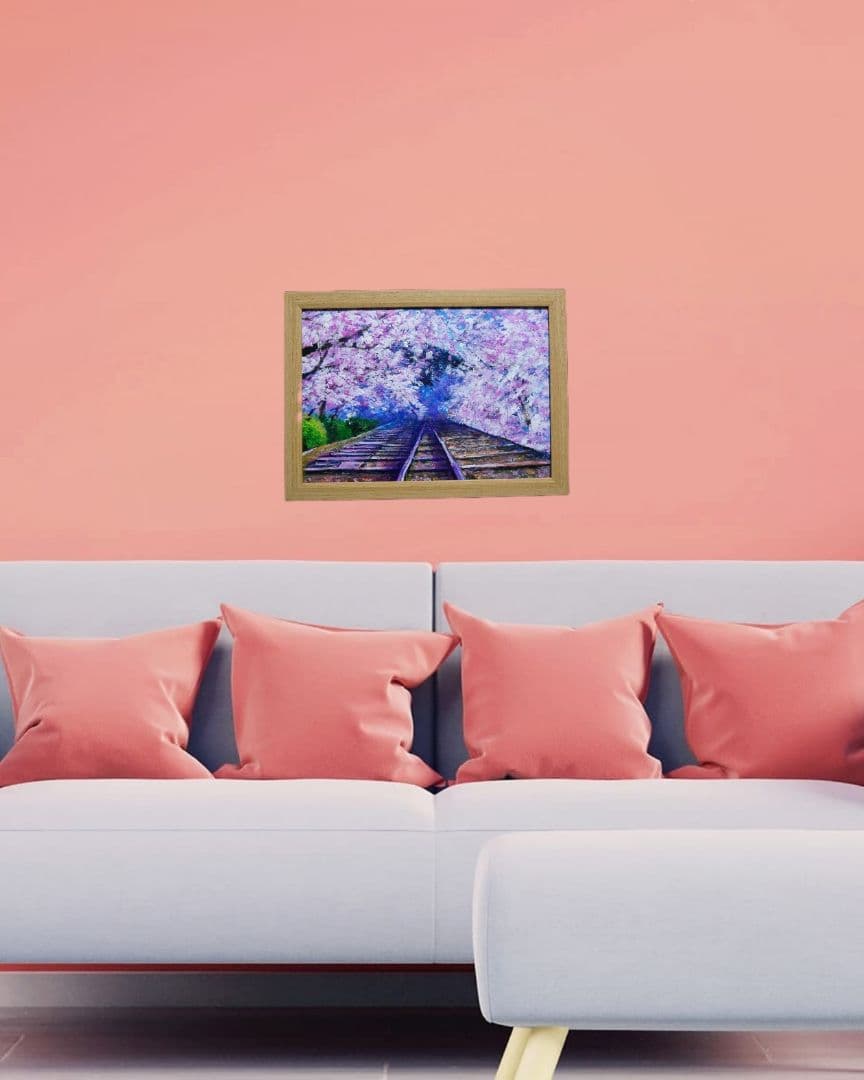 油絵 油彩 油彩画 絵 絵画 【廃線路の桜】