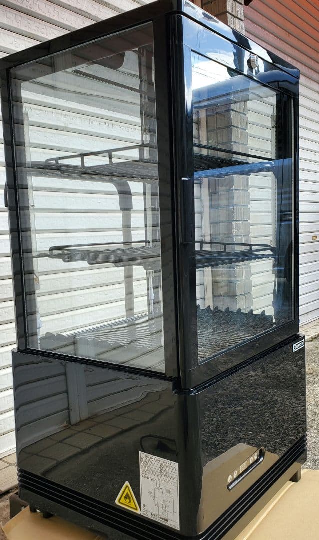 レマコム 4面ガラス 冷蔵ショーケース 卓上型 63L ブラック 冷蔵庫 タテ型