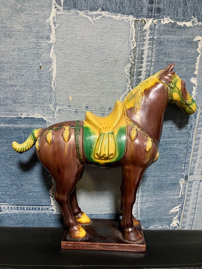 旧家蔵出し品　唐三彩　精悍な馬　茶黄色　中国陶磁器　長期保管品