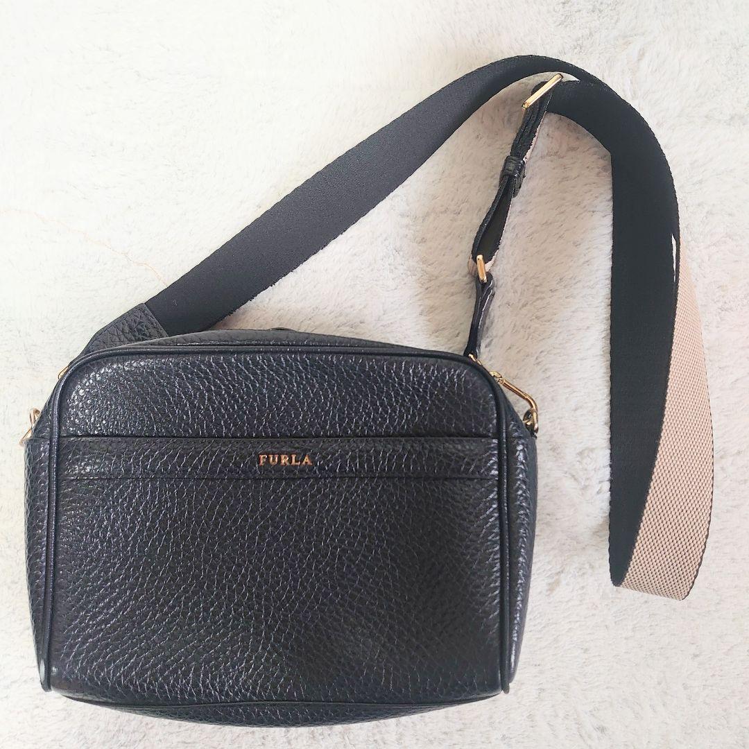 FURLA フルラ ネットミニ ブラック 黒 シボ革 2wayショルダーバッグ