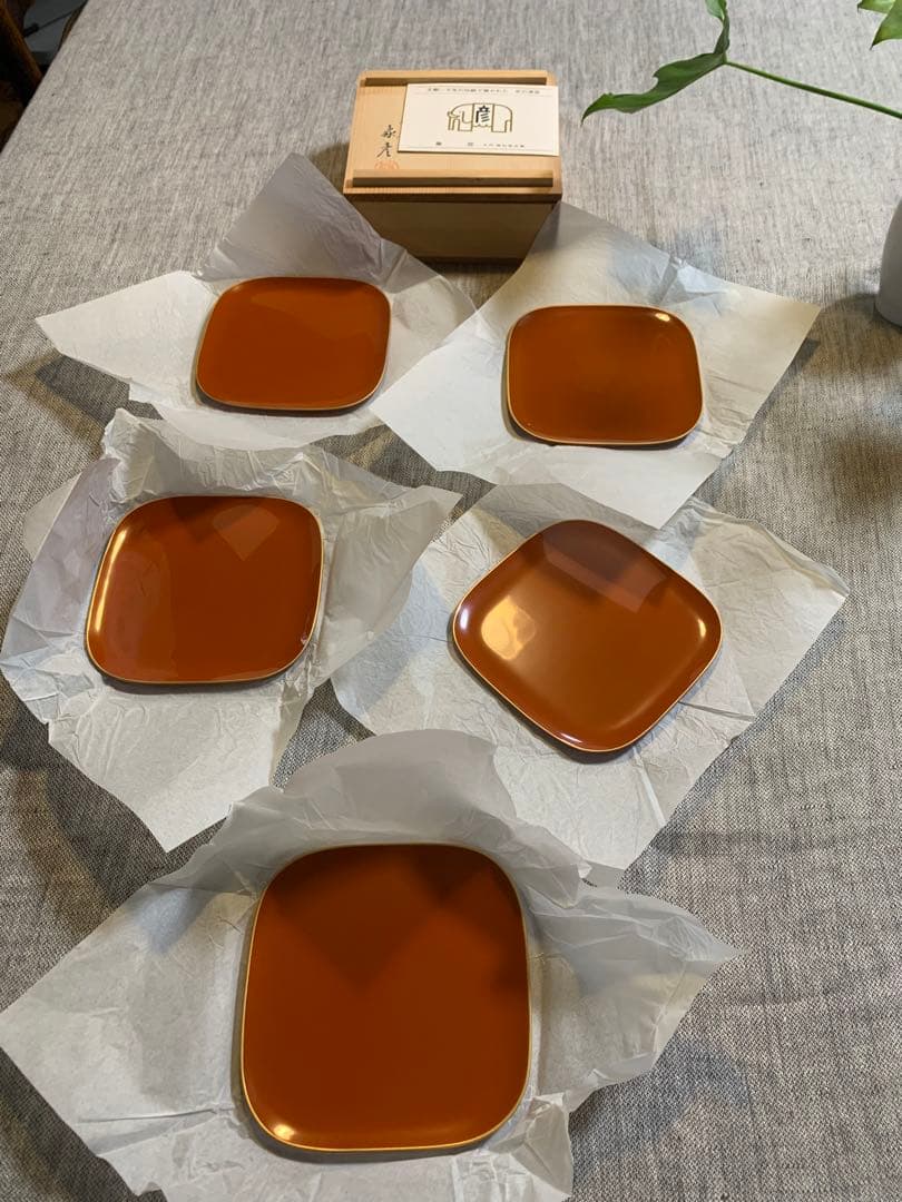 象彦 ZOHIKO 銘々皿 溜塗 金縁 未使用 木箱入 菓子皿 上質ヴィンテージ