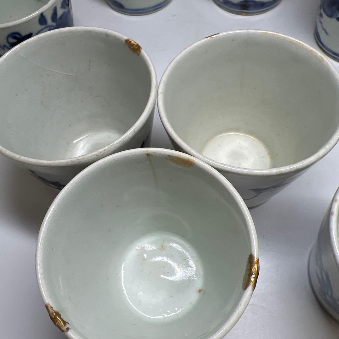 江戸初期 初期伊万里厚底蕎麦猪口9客 口径約7㎝ 東Y7-1003