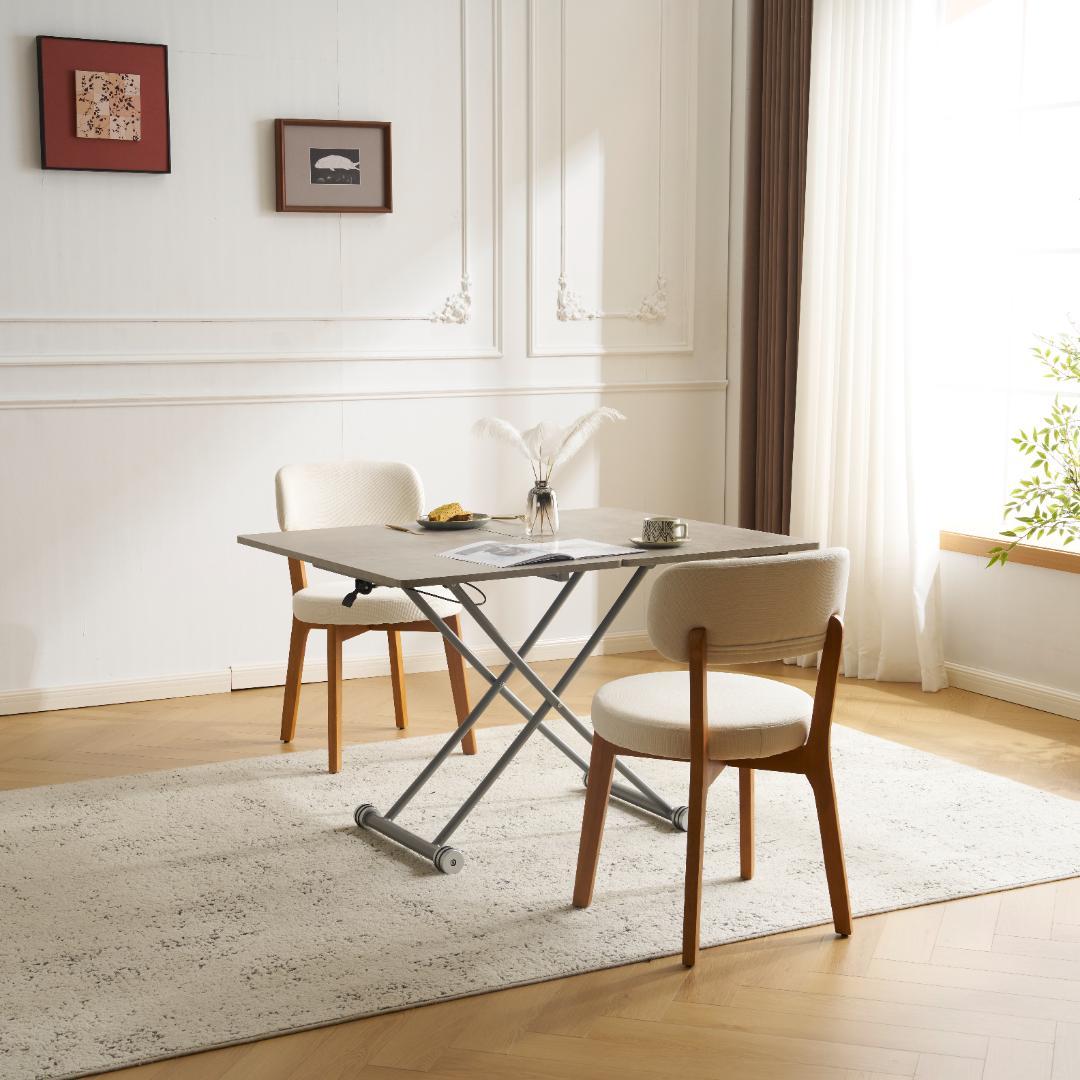 感謝祭！赤字価格！テーブル 天板が2倍に広がるガス圧昇降テーブル GRAY