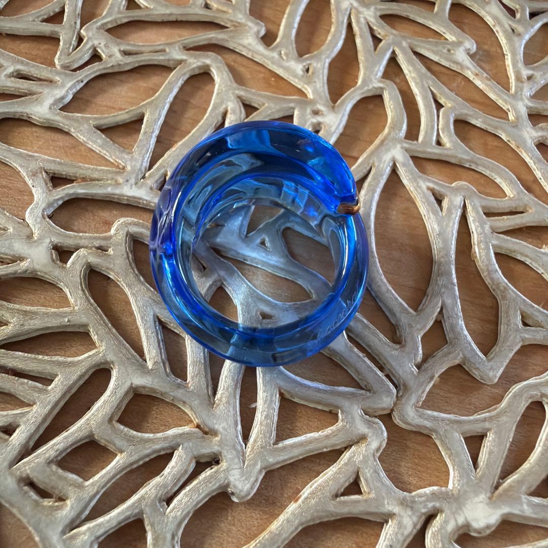 バカラ　リング　コキアージュ　ガラス　ブルー　ゴールド