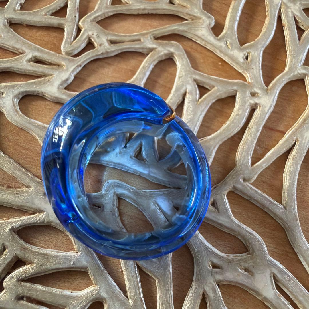 バカラ　リング　コキアージュ　ガラス　ブルー　ゴールド