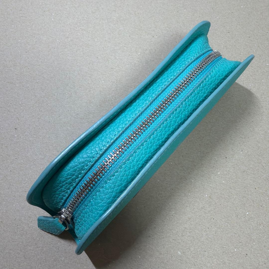 美品 ル・ボナー デブペンケース シュランケンカーフ ミント ペンケース 本革