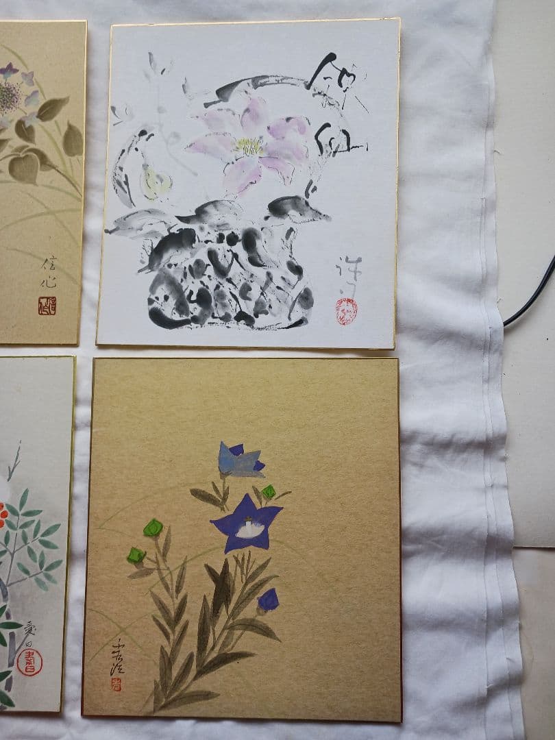 旭日、富士山 など手書き色紙の、8枚セット、送料無料です